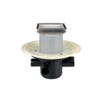Siphon de sol dn50 horizontal avec 3 entres latrales dn40 et support de vidange inclinable 132x132mm ...