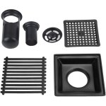 Siphon de sol avec grille amovible caniveau de douche carr� 10x10cm noir