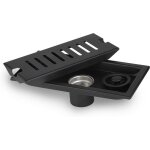 Siphon de sol rectangulaire, 20x10cm grille gouche anti cheveux, noir caniveau de bonde douche, siphon ...
