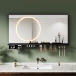 Sirhona 12060cm miroir lumineux de salle de bain avec tagre de rangement, antibue, clairage 3 couleurs, ...