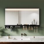 Sirhona 12060cm miroir lumineux de salle de bain avec tagre de rangement, antibue, clairage 3 couleurs, ...