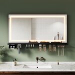 Sirhona 120�60cm miroir lumineux de salle de bain avec �tag�re de rangement, antibu�e, �clairage 3 couleurs, ...