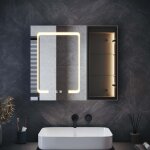 Sirhona armoire murale de salle de bain avec miroir antibu�e � led et �tag�res en verre, prise rasoir, ...