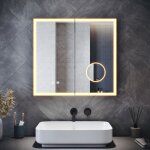 Sirhona armoires murales de salle de bain avec miroir led, prise rasoir, miroir grossissant, fonction ...