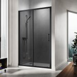 Sirhona - cabine de douche porte coulissante noire 8mm verre gris nano coat cabine de douche 120cm