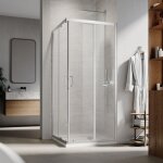 Sirhona cabine de douche rversible porte de douche coulissante d'angle 5mm, cadre argent 80 x 80 x ...