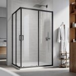 Sirhona cabine de douche rversible porte de douche coulissante d'angle 5mm, cadre noir mat 80 x 100 ...