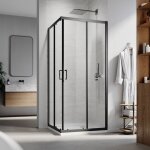 Sirhona cabine de douche r�versible porte de douche coulissante d'angle 5mm, cadre noir mat 80 x 80 x ...