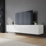 Sirhona - meuble tv blanc espace de rangement meuble tv suspendu porte battante design sans poign�e 160x40x30c ...