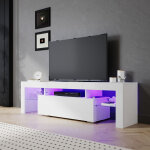 Sirhona - meuble tv blanc avec lumi�res led meuble tele �tag�res en verre espace de rangement multicouche ...