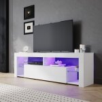 Sirhona - meuble tv blanc avec lumi�res led meuble tele �tag�res en verre espace de rangement multicouche ...