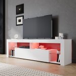 Sirhona meuble tv blanc avec lumi�res led meuble tele �tag�res en verre espace de rangement multicouche ...