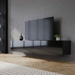 Sirhona - meuble tv noir espace de rangement meuble tv suspendu 160x40x30cm porte battante design sans ...