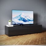 Sirhona - meuble tv noir espace de rangement meuble tv suspendu porte battante design sans poign�e 140x40x30cm ...