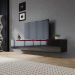 Sirhona - meuble tv noir avec lumi�res led meuble tv suspendu espace de rangement 180x40x30cm porte battante ...