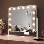 Sirhona - miroir rotatif  360 miroir maquillage 50x40cm avec 14 ampoules led miroir hollywood 3 couleurs ...