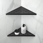 Sjlerst - etagre de douche d'angle, lot de 2 tagres de douche d'angle 200 mm noir mat en acier inoxydable ...