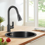 Sjlerst mini �vier de cuisine rond en acier inoxydable, cuve unique avec accessoires de vidange, noir ...