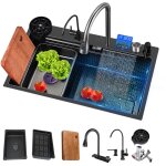 �vier de cuisine cascade multifonctionne evier cuisine 1 bac 80 x 45 cm, robinetterie extractible rinceuse ...