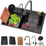 Sjlerst - vier de cuisine cascade multifonctionne evier cuisine 1 bac 80 x 45 cm, robinetterie extractible ...