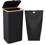 (noir) panier a linge, 100l corbeille a linge avec couvercle e poignes - bac a linge sale avec sac linge ...
