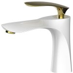 Sjqka - robinet de lavabo de salle de bain au fini blanc mitigeur chrom dor lavabo  montage sur pont ...