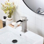 Sjqka - robinet de salle de bain cascade en acier inoxydable, bec chaud et froid, robinet d'�vier � poign�e ...