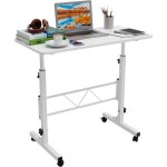 Skecten - table informatique bureau ordinateur roulant rglable en hauteur 74 - 110cm blanc
