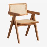 Sklum - pack de 2 chaises de salle  manger avec accoudoirs en bois de frne et rotin lali