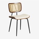 Sklum - pack de 4 chaises de salle � manger en bois, rotin et similicuir raysa