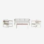 Salon de jardin compos� d'un canap� 3 places, 2 fauteuils et table basse en aluminium et bois d'acacia ...
