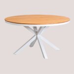 Sklum - table de jardin ronde en aluminium et bois d'eucalyptus archer blanc gardenia �140 cm
