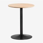Sklum - table � manger ronde en mdf et m�tal yvetta marron ch�ne �60 cm