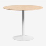 Sklum - table � manger ronde en mdf et m�tal yvetta marron ch�ne �90 cm