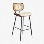 Sklum - tabouret haut en bois, rotin et similicuir raysa ?75 cm