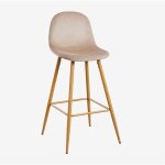 Sklum - tabouret haut en velours glamm ?75 cm brun bl� bois naturel