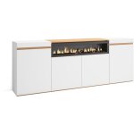 Skraut home - buffet salon et cuisine, meuble de rangement, commode, 200x35x75cm, 4 portes, chemin�e ...