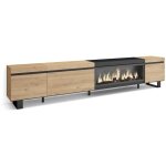 Skraut home - meuble tv, banc tl, grand espace de rangement, 288x57x35 cm, tv grand format, chemine ...