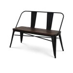 Kosmi - sku amz - banc en métal noir mat avec dossier et assise bois foncé - style industriel Kosmi - sku amz - banc en métal noir mat avec dossier et assise bois foncé - style industriel