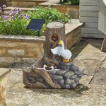 Smart garden - fontaine solaire autonome avec batterie cascade et oies