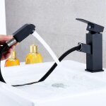 Snq - mitigeur lavabo noir douchette acier inoxidable levier unique eau chaude et froide avec tuyaux ...