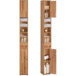 Sobuy meuble colonne salle de bain en bois massif, armoire de rangement troite avec tiroir et compartiments ...