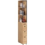 Nsr13 - n meuble colonne, armoire haute  roulettes, meuble de rangement troit avec 3 tages et 3 tiroirs, ...