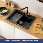 Sofatiy max �vier 60 x 45 cm en granit, avec �gouttoir, � poser, �quip� d'un siphon, d'une bonde et d'un ...