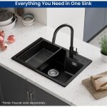 Sofatiy max �vier 65 x 45 cm en granit, avec �gouttoir, � poser, �quip� d'un siphon, d'une bonde et d'un ...