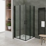 Sofia - black cabine de douche noire 80 x 100 cm h. 180 porte pivotante pliante verre 6 mm transparent ...