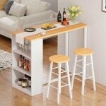 Soges ensemble table de bar, table � manger et 2 chaises, table de cuisine avec 3 compartiments de rangement, ...