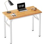 Soges petite table pliante?bureau d'angle pour bureau à domicile , 80x40x76cm, teck et blanc Soges petite table pliante?bureau d'angle pour bureau à domicile , 80x40x76cm, teck et blanc