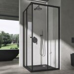 Cabine de douche transparent en angle paroi de douche avec portes coulissantes profil noir ravenna16k ...