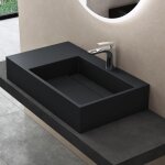 Doporro - lavabo suspendu gris noir mat 75cm vasque  poser avec bonde lave mains rectangulaire de qualit ...